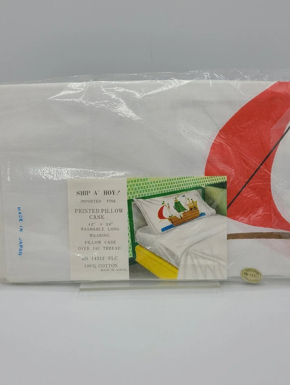 Vintage Ship A Hoy Printed Childrens Kids Pirate Ship Pillowcase Made in Japan